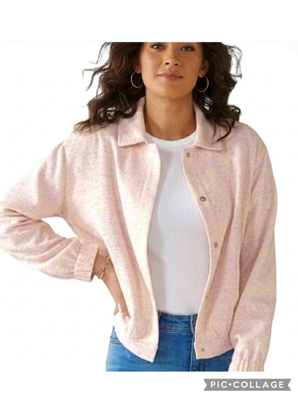 Nine West Pink White Tweed Bomber Jacket XL Quiet Luxury Soft Girl